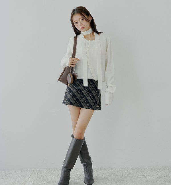  「チョーカー付きラウンドボタンコンパクトカーディガン」|カーディガン|