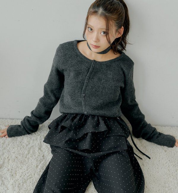  「チョーカー付きラウンドボタンコンパクトカーディガン」|カーディガン|チャコールグレー