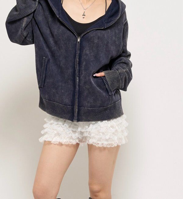  「KOOKYNピグメント加工ジップニットパーカー」|パーカー|ネイビー