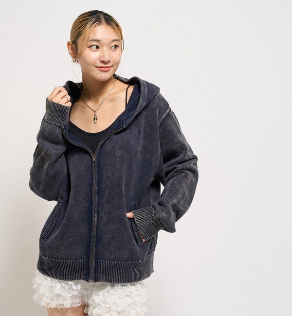  「KOOKYNピグメント加工ジップニットパーカー」|パーカー|
