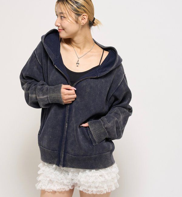  「KOOKYNピグメント加工ジップニットパーカー」|パーカー|