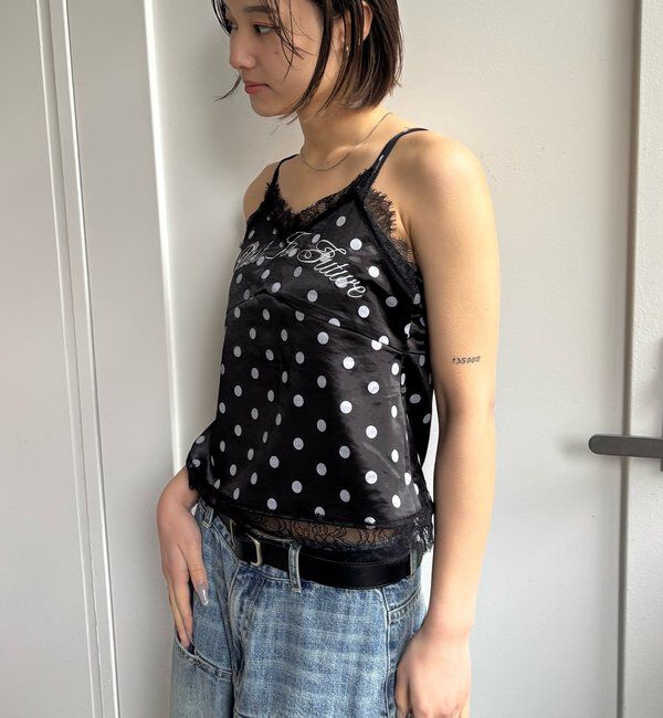  「刺繍ロゴサテンスリップキャミ」|シャツ・ブラウス|