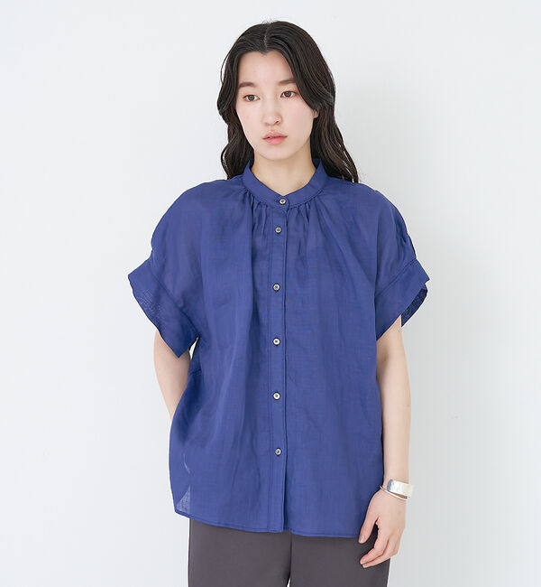 collex「【WEB限定】リネンギャザーブラウス」|シャツ・ブラウス|ブルー