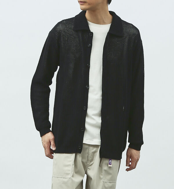 ABAHOUSE「メッシュニット ポロ カーディガン / サマーニット」|カーディガン|ブラック