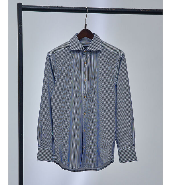ABAHOUSE「【FLEX SHIRTS / Dry Moment使用】ナロウストライプ シャツ」|シャツ・ブラウス|ネイビー