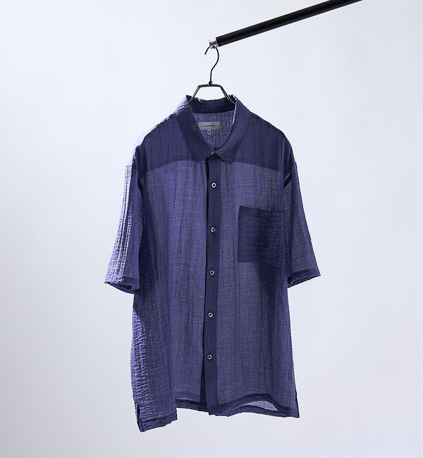 ABAHOUSE「スーパーシアー ラメドビー 半袖シャツ / オーバーサイズ」|シャツ・ブラウス|ネイビー