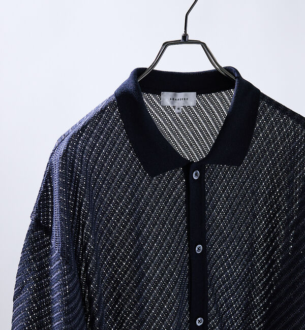 ABAHOUSE「【透かし編み】バイアス メッシュニットポロ  / ニットシャツ【予約】」|カーディガン|