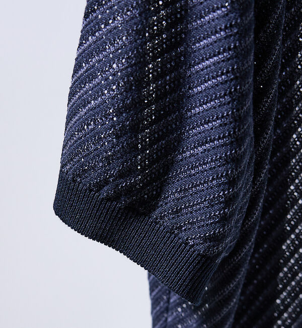 ABAHOUSE「【透かし編み】バイアス メッシュニットポロ  / ニットシャツ【予約】」|カーディガン|