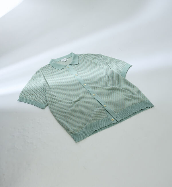 ABAHOUSE「【透かし編み】バイアス メッシュニットポロ  / ニットシャツ【予約】」|カーディガン|グリーン系その他1