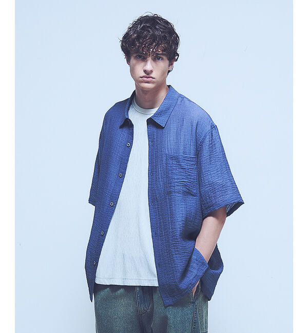 ABAHOUSE「エアプリーツ ストレッチ 半袖Tシャツ / オーバーサイズ」|Tシャツ・カットソー|