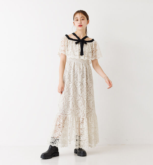 Rouge vif「バイカラーリボン レースワンピース」|ワンピース|