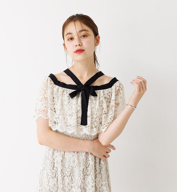 Rouge vif「バイカラーリボン レースワンピース」|ワンピース|