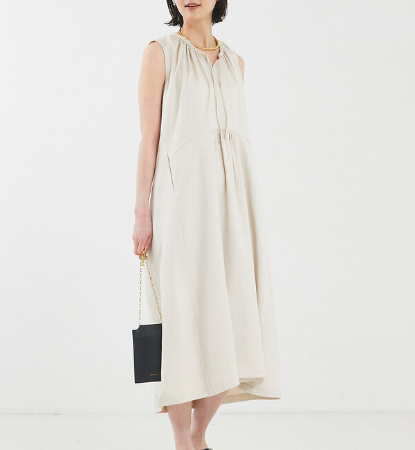 qualite「リネンライクギャザーワンピース」|ワンピース|ライトベージュ