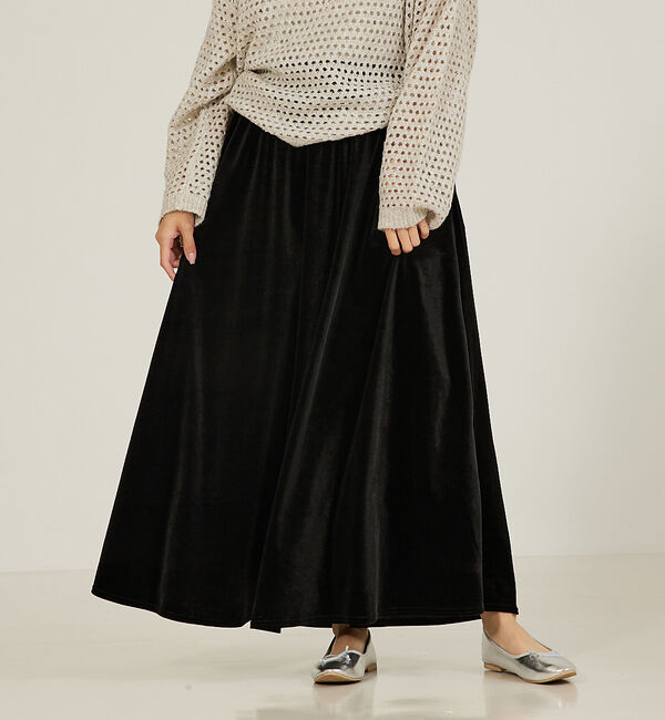 abahouse mavie「フラワープリント＆ベロアロングスカート」|スカート|