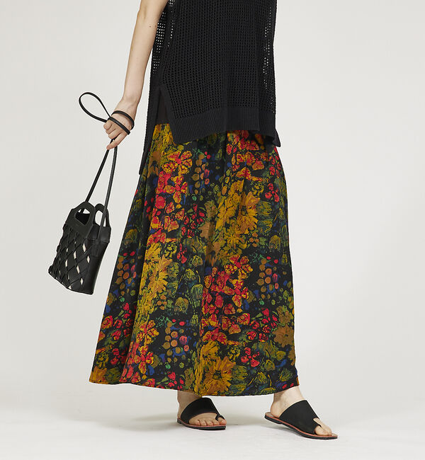 abahouse mavie「フラワープリント＆ベロアロングスカート」|スカート|