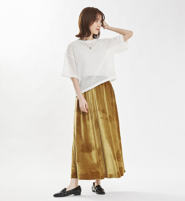 abahouse mavie「フラワープリント＆ベロアロングスカート」|スカート|