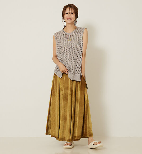 abahouse mavie「フラワープリント＆ベロアロングスカート」|スカート|