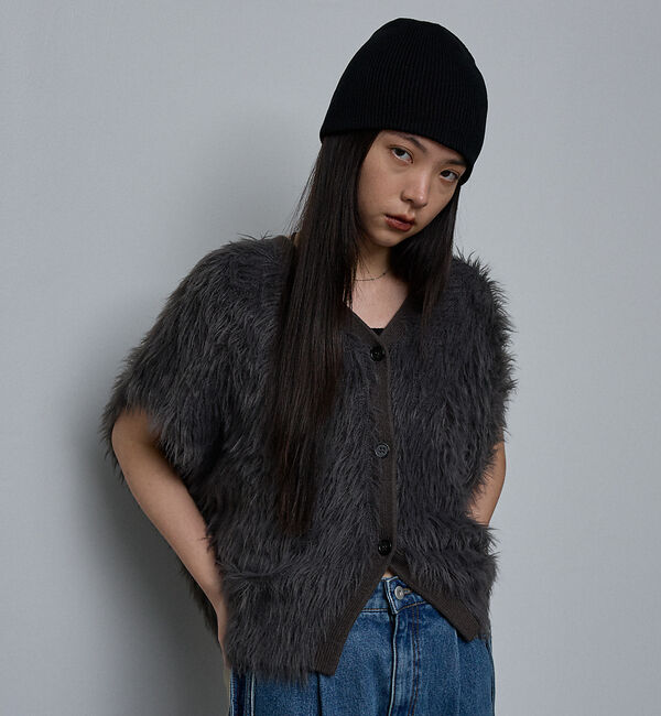 NOMINE「ロング フェザー ニットベスト カーディガン」|ベスト・ジレ|