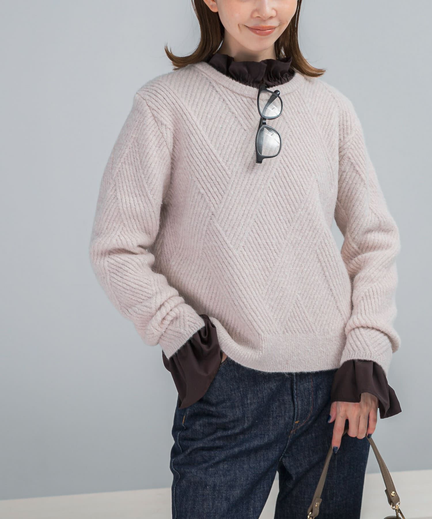 URBAN RESEARCH ROSSO「ダイヤ柄編ラメミックスニット」|ニット・セーター|ピンク系その他