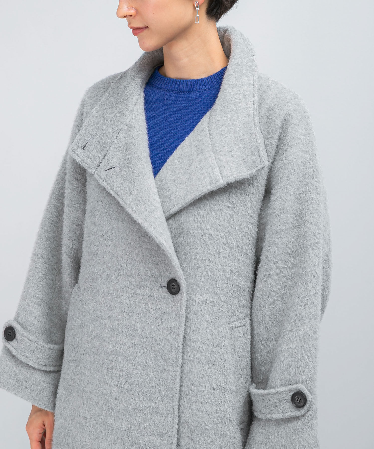 URBAN RESEARCH ROSSO「アルパカ混シャギースタンドコート」|ノーカラーコート|