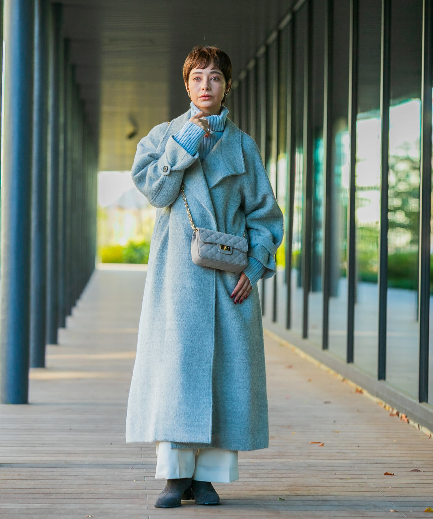 URBAN RESEARCH ROSSO「アルパカ混シャギースタンドコート」|ノーカラーコート|