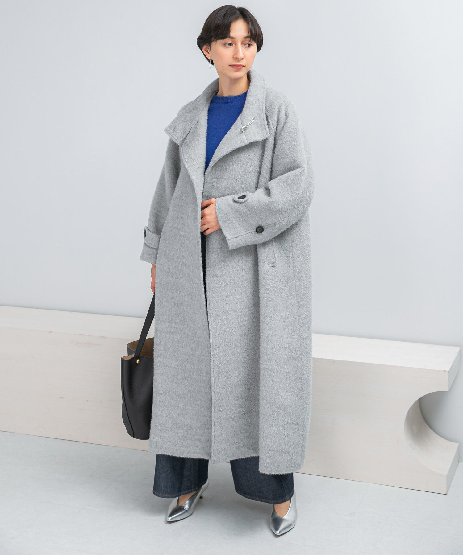 URBAN RESEARCH ROSSO「アルパカ混シャギースタンドコート」|ノーカラーコート|