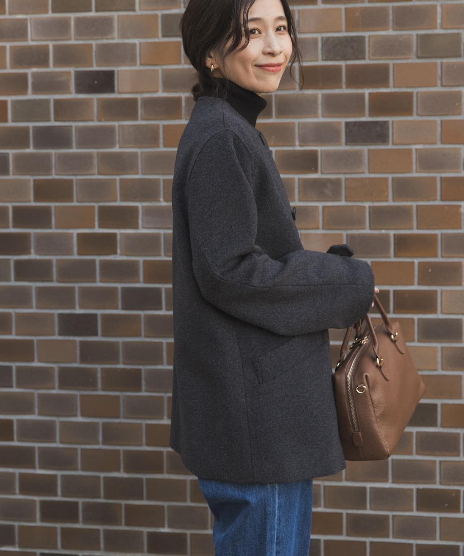 URBAN RESEARCH DOORS「ウールノーカラーコート」|ピーコート|