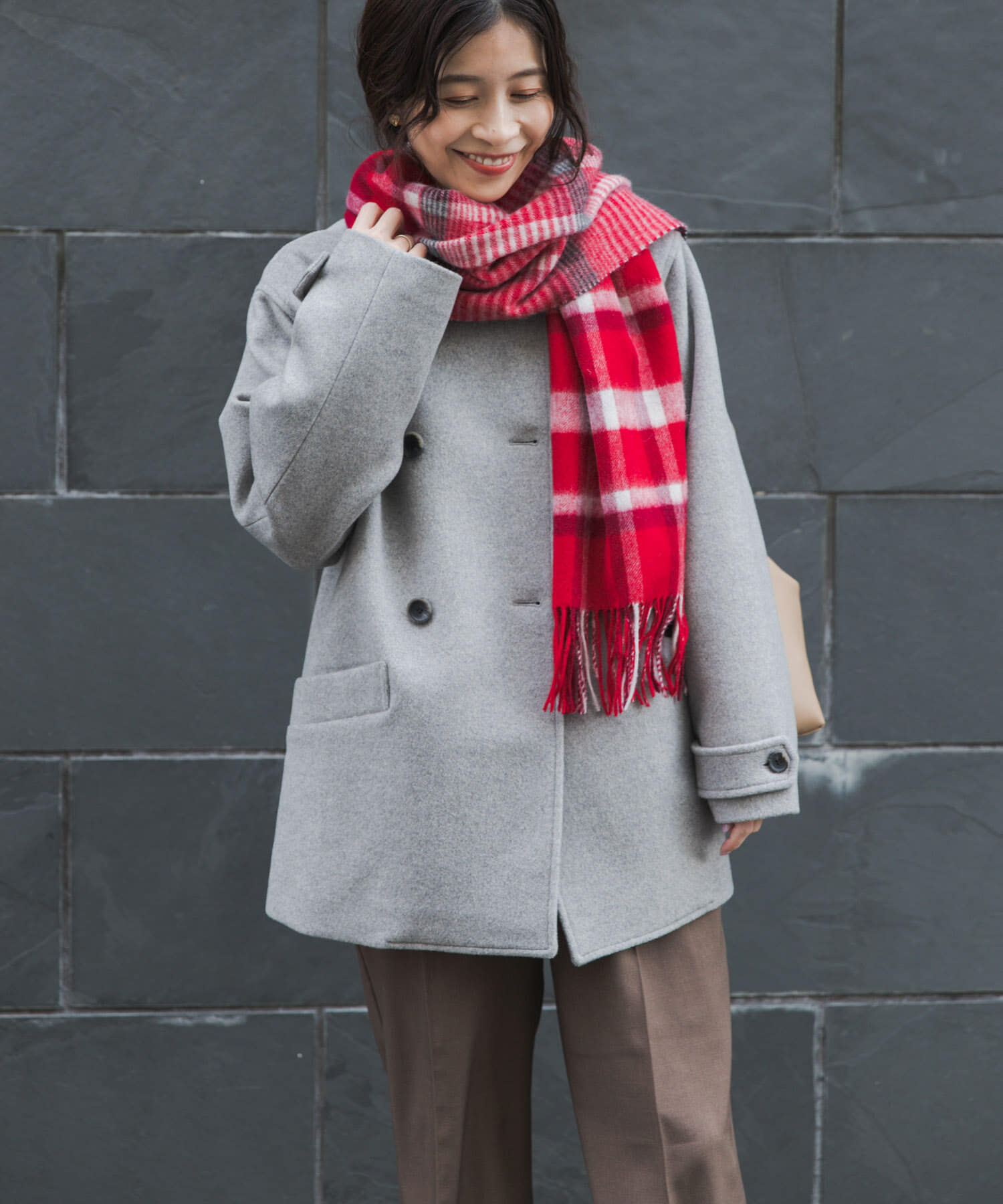 URBAN RESEARCH DOORS「ウールノーカラーコート」|ピーコート|グレー系その他