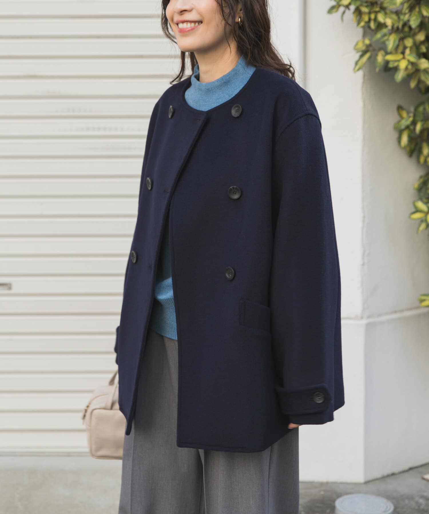 URBAN RESEARCH DOORS「ウールノーカラーコート」|ピーコート|