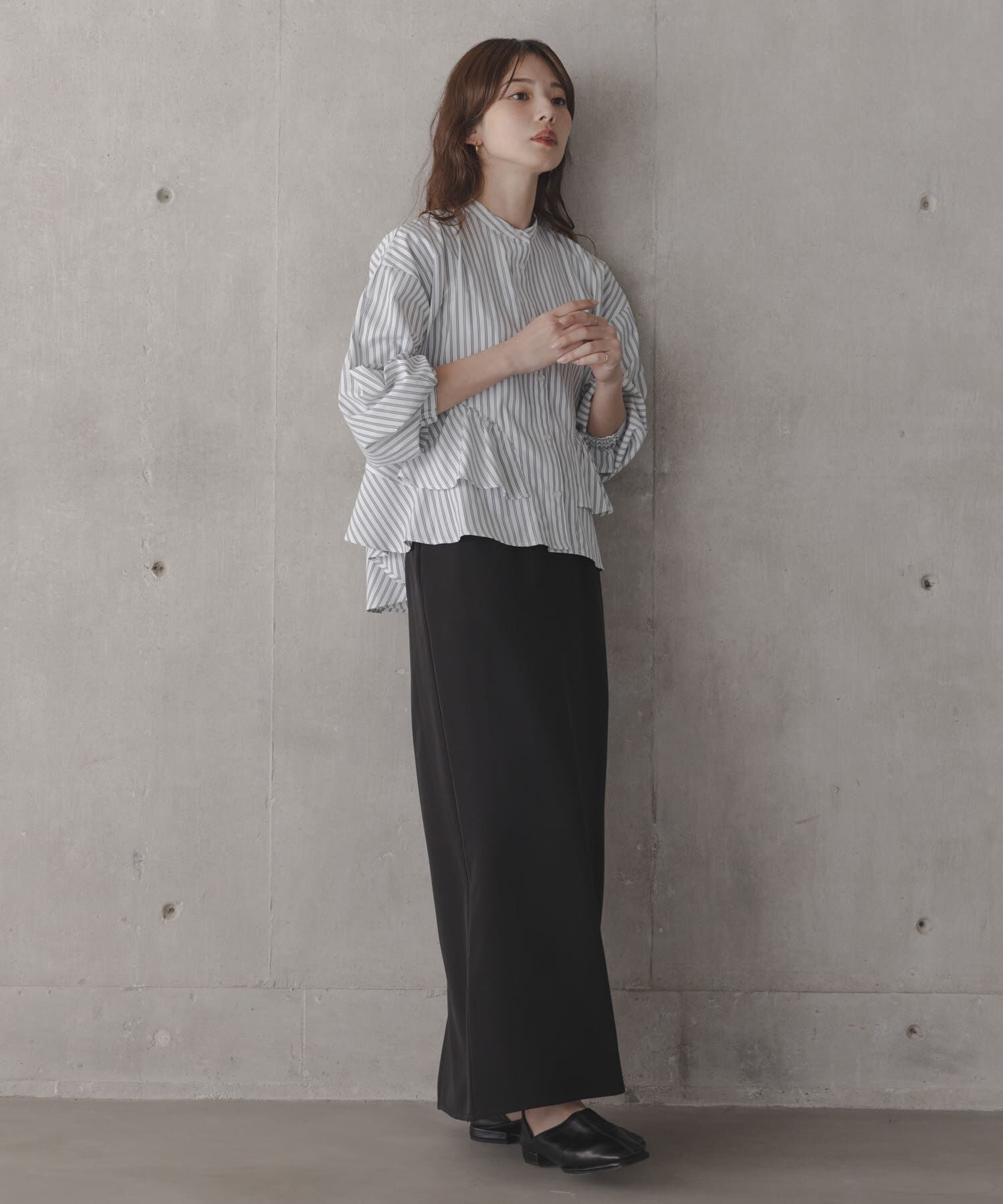 Sonny Label 「『WEB限定』バンドカラーフリルストライプシャツ」|シャツ・ブラウス|