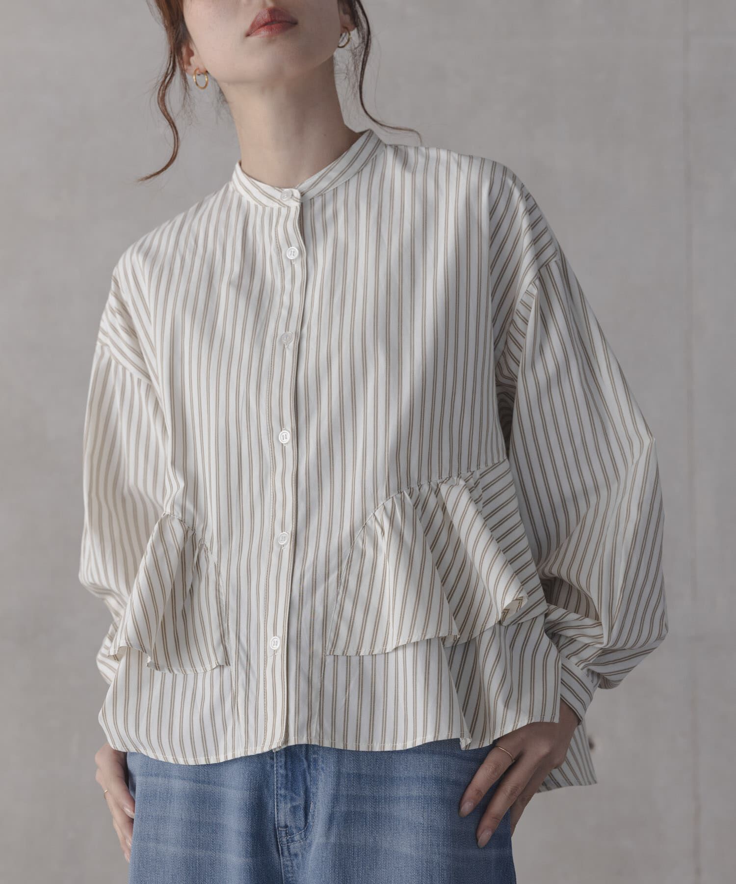 Sonny Label 「『WEB限定』バンドカラーフリルストライプシャツ」|シャツ・ブラウス|
