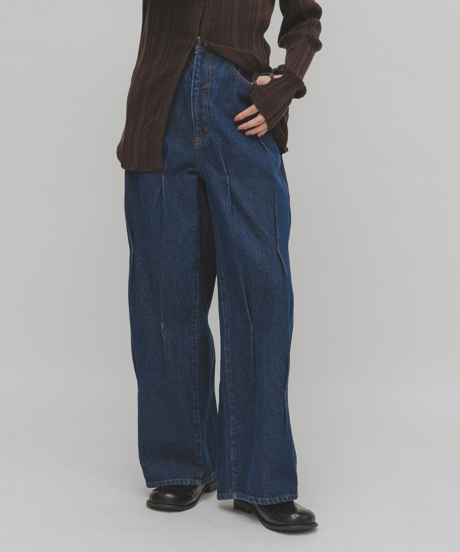  「タックWIDEデニム」|デニム|ブルー