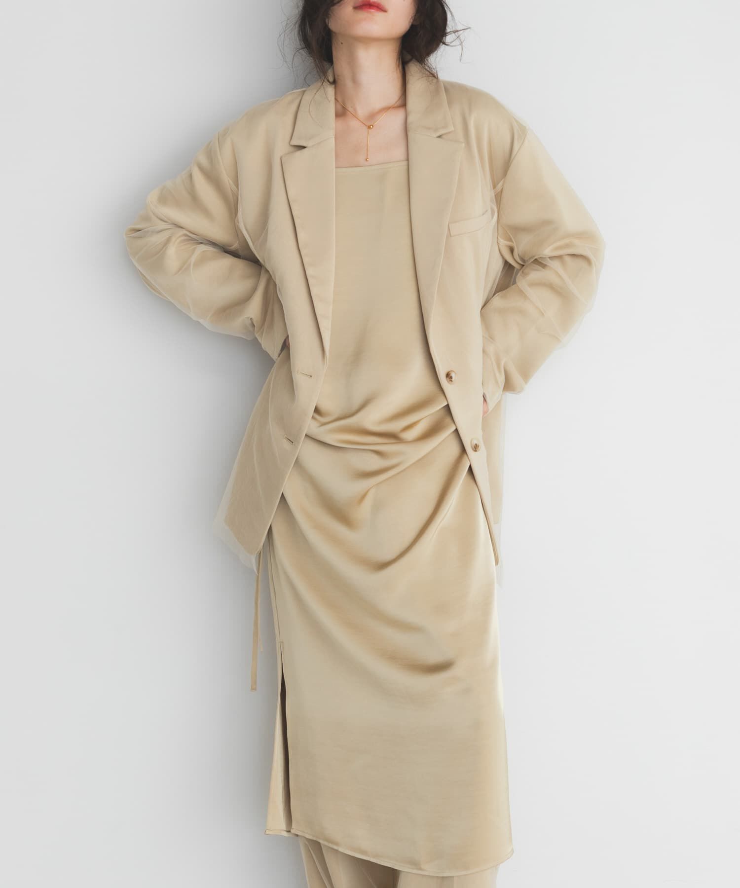  「ドロストサテンキャミワンピース」|ワンピース|