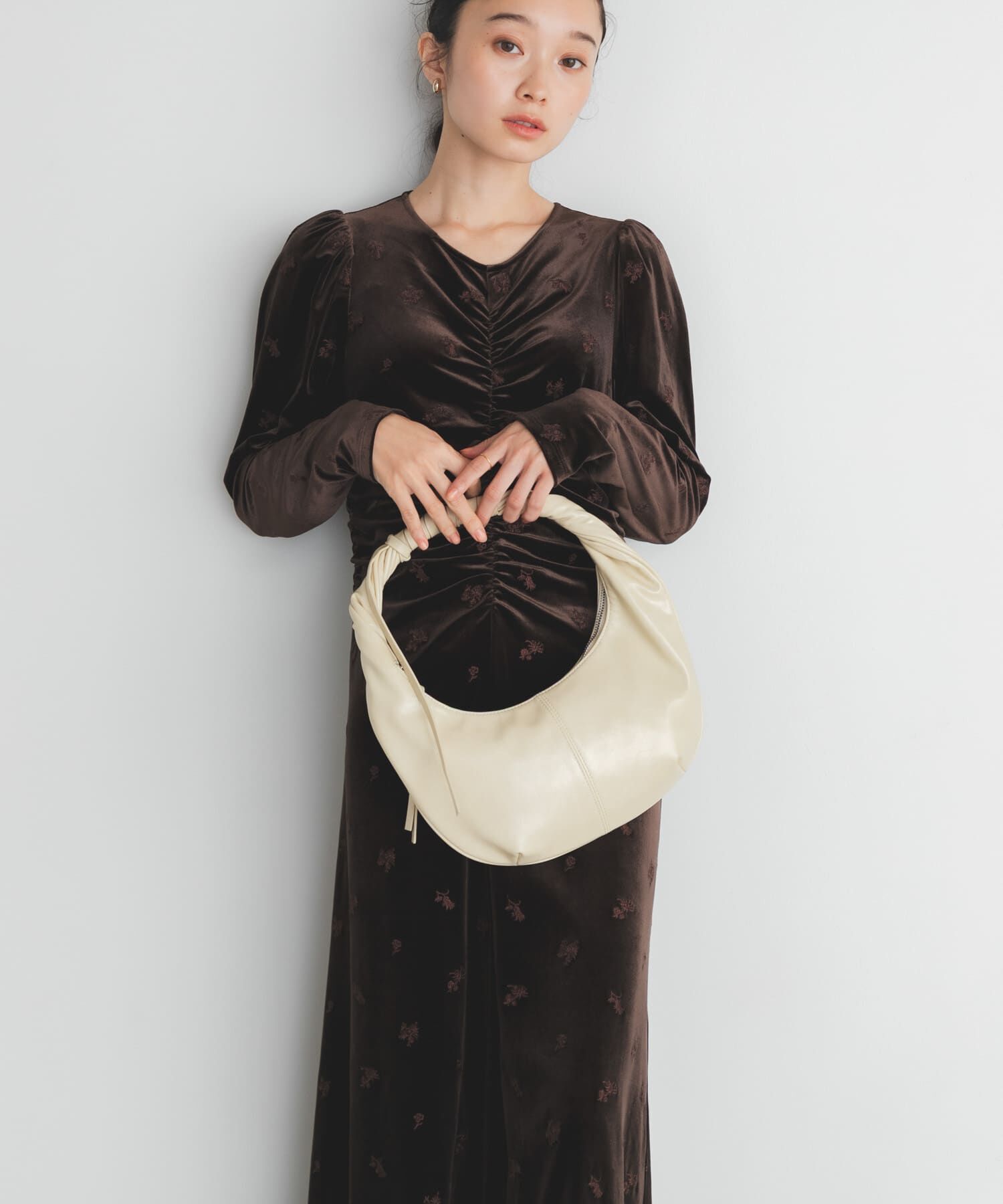  「ベロアシャーリングドレス」|ワンピース|ブラウン