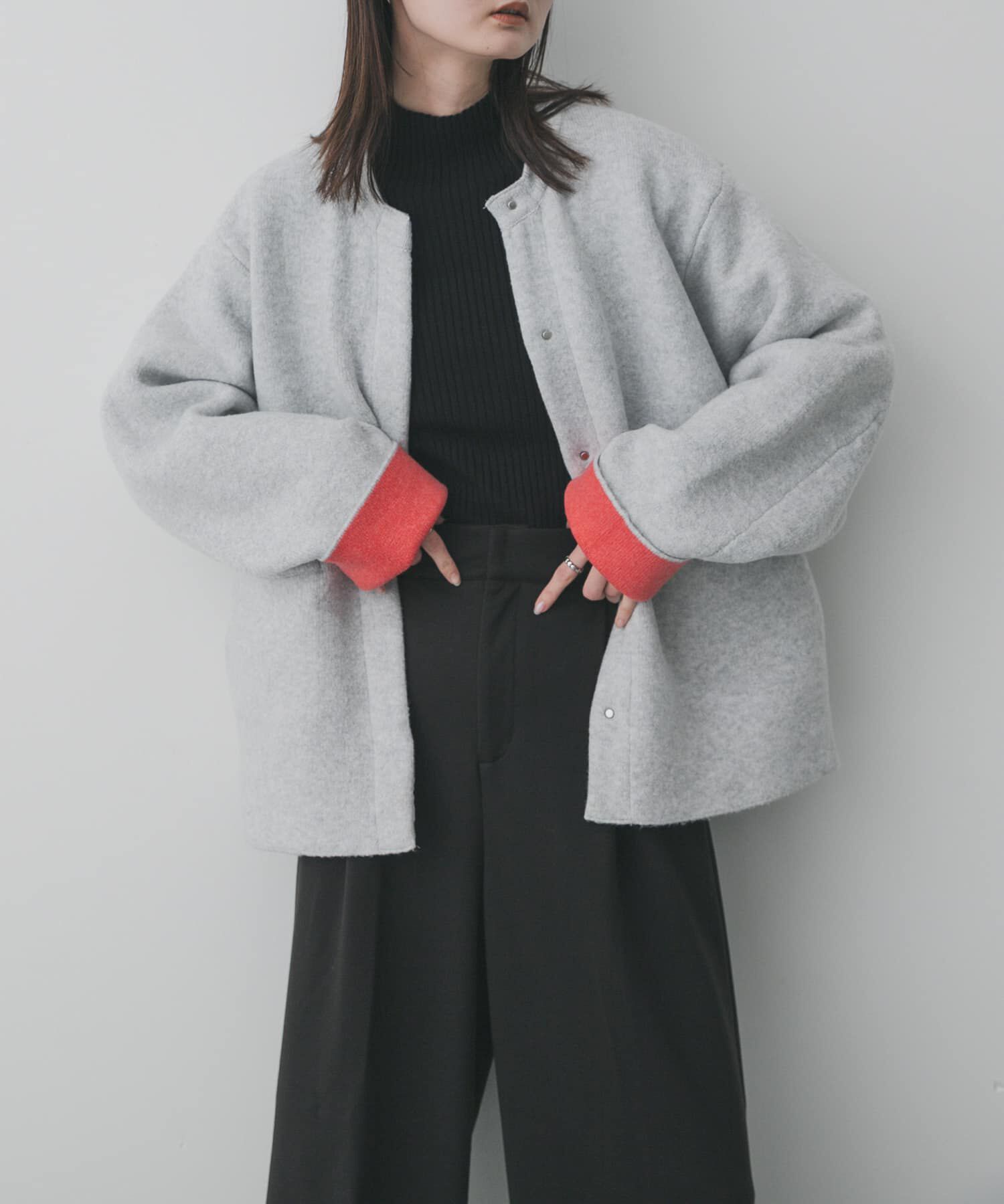 SENSE OF PLACE by URBAN RESEARCH「バイカラーニットコート」|ノーカラーコート|グレー系その他