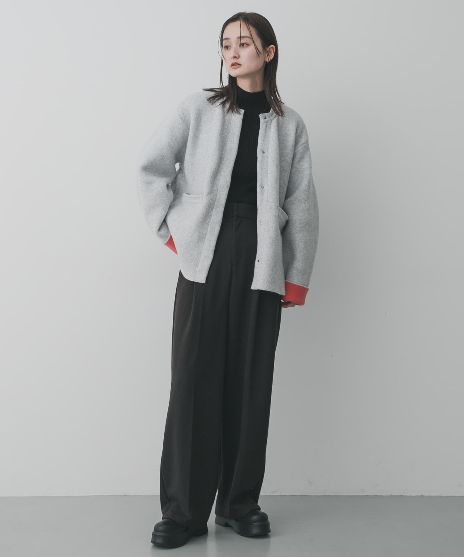 SENSE OF PLACE by URBAN RESEARCH「バイカラーニットコート」|ノーカラーコート|