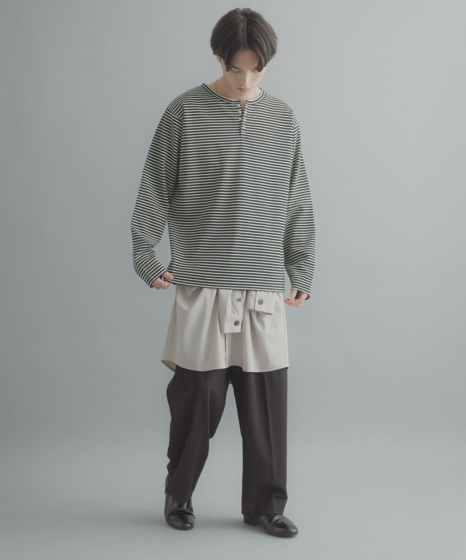 SENSE OF PLACE by URBAN RESEARCH「ボーダーヘンリーネックロングTシャツ」|Tシャツ・カットソー|