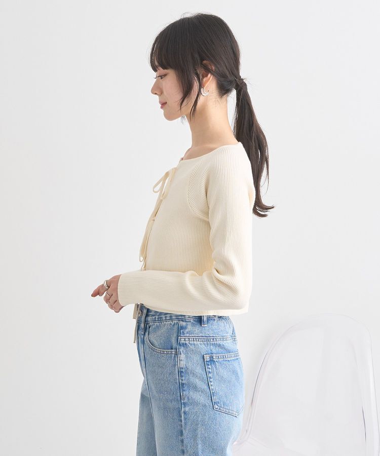 earth music&ecology「フロントリボンリブニットカーディガン」|カーディガン|