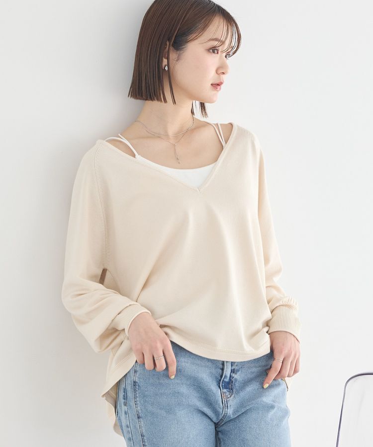 earth music&ecology「ディープVネックプルオーバー」|ニット・セーター|Ivory