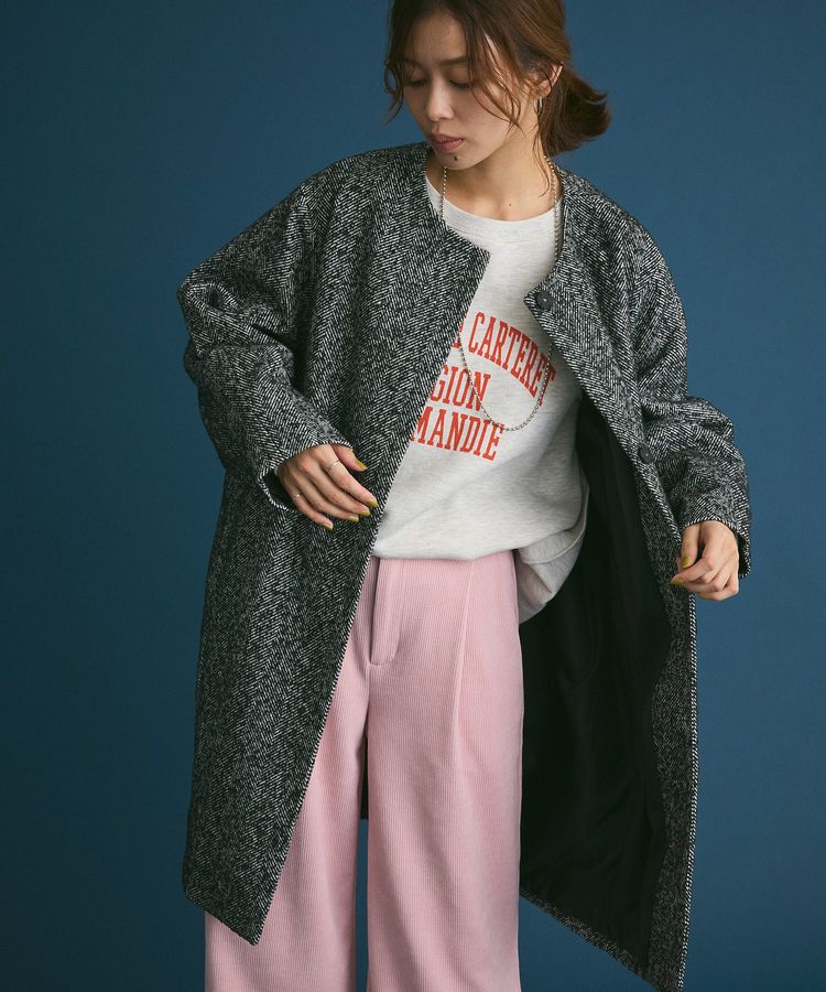 Green Parks「裏起毛配色ステッチロゴチュニック」|スウェット・ジャージ|