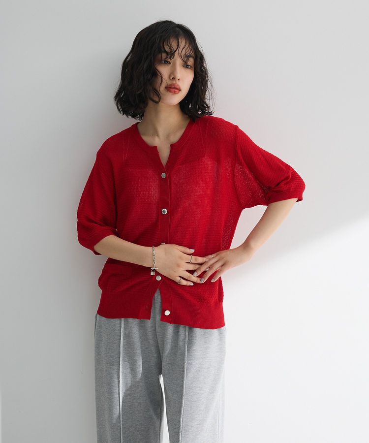 Green Parks「スキッパー半袖ニットカーディガン」|カーディガン|