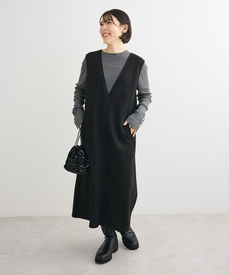 Green Parks「なめらかタッチスウェード調ジャンパースカート」|ジャンパースカート|Black