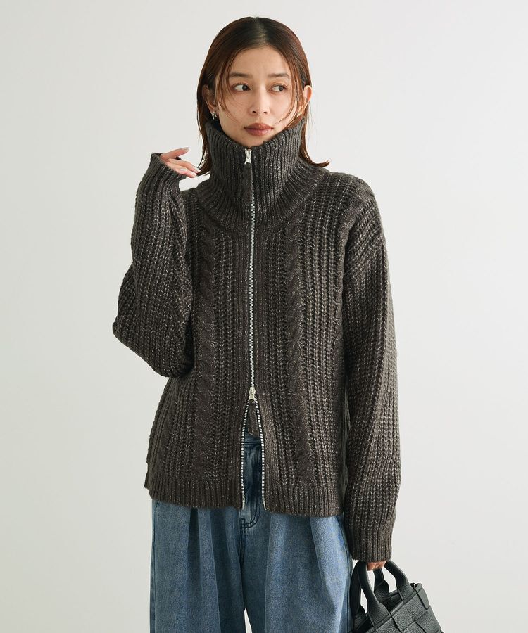 Green Parks「衿付きケーブルzipカーディガン」|カーディガン|Dark Gray Mixture