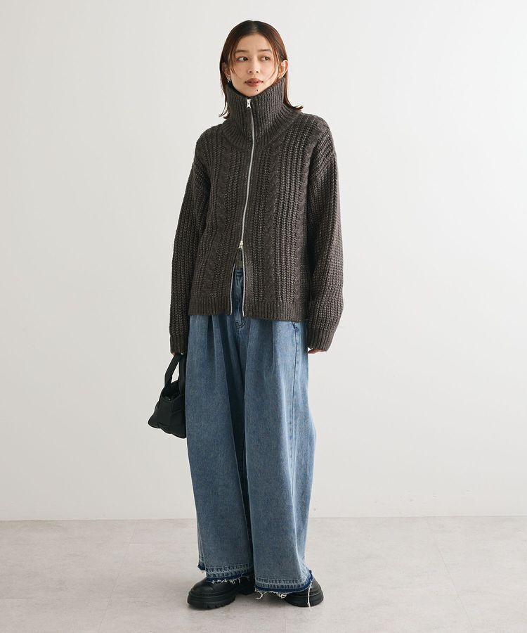 Green Parks「衿付きケーブルzipカーディガン」|カーディガン|