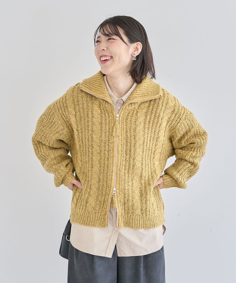 Green Parks「衿付きケーブルzipカーディガン」|カーディガン|Yellow