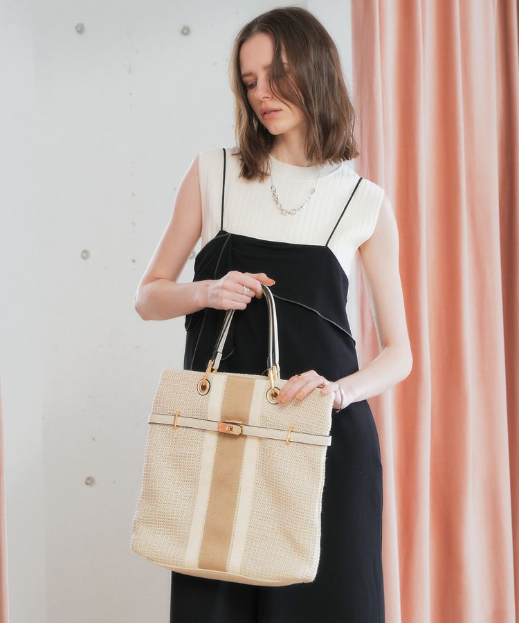 YECCA VECCA「【A4対応】2wayライントートバッグ」|トートバッグ|Ivory