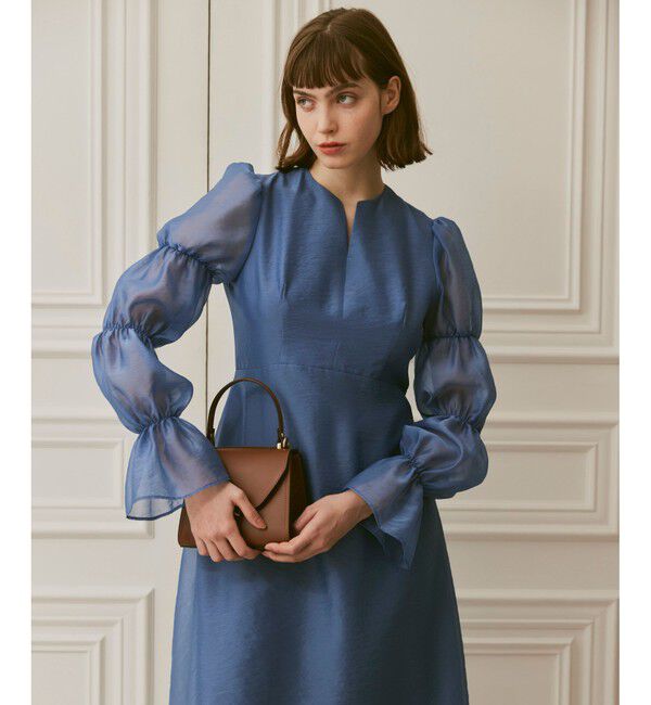 LOULOU WILLOUGHBY「【LOULOU WILLOUGHBY】ギャザーシフォンスリーブワンピース」|ワンピース|ブルー