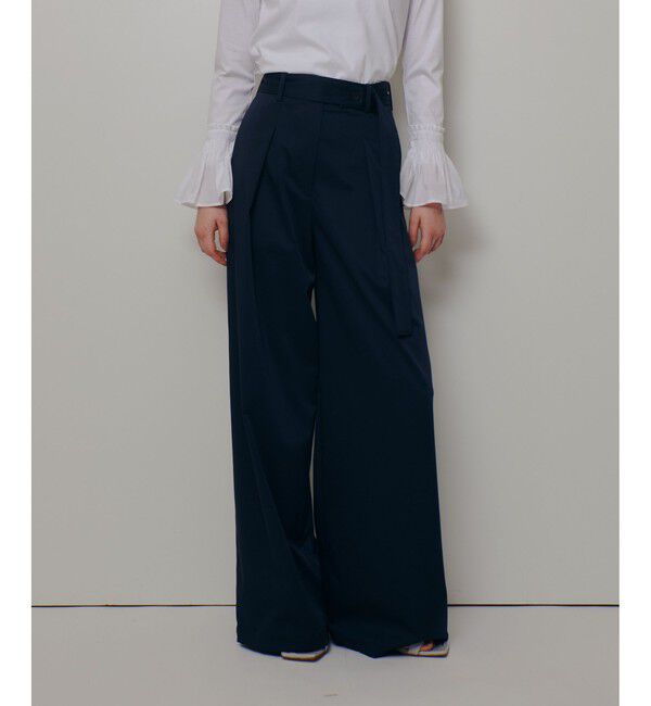 allureville「サテンストレッチベルテッドパンツ」|チノ|ネイビー