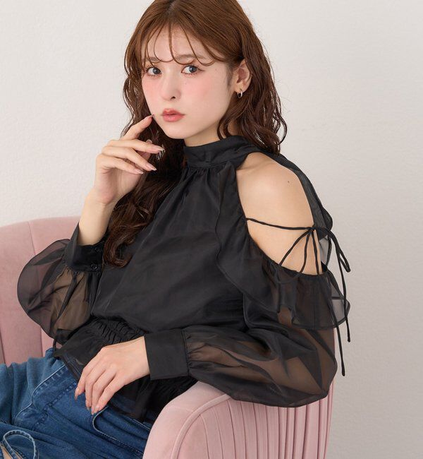  「バックリボンアメスリブラウス」|シャツ・ブラウス|ブラック