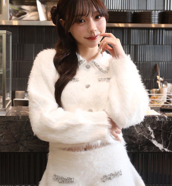  「ビジュー付フェザーニットセットアップ」|ワンピース|